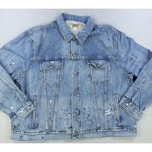 Polo Ralph Lauren Denim Jacket Mens 3XB Jean Paint Splatter Trucker Distressed